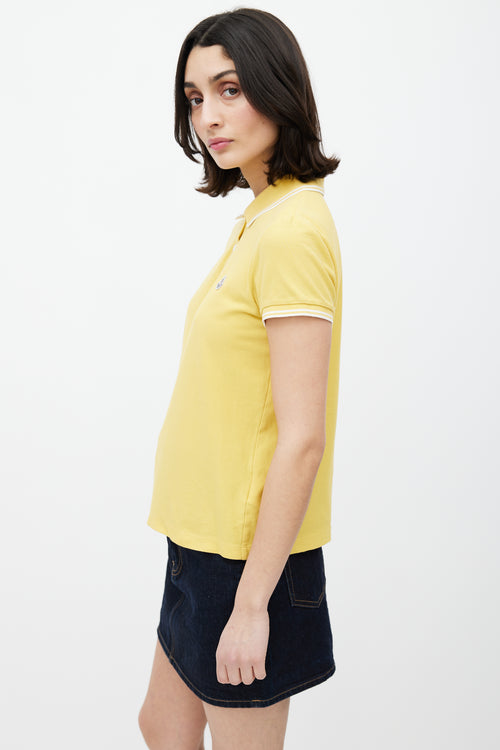 Moncler Yellow & White Striped Logo Polo
