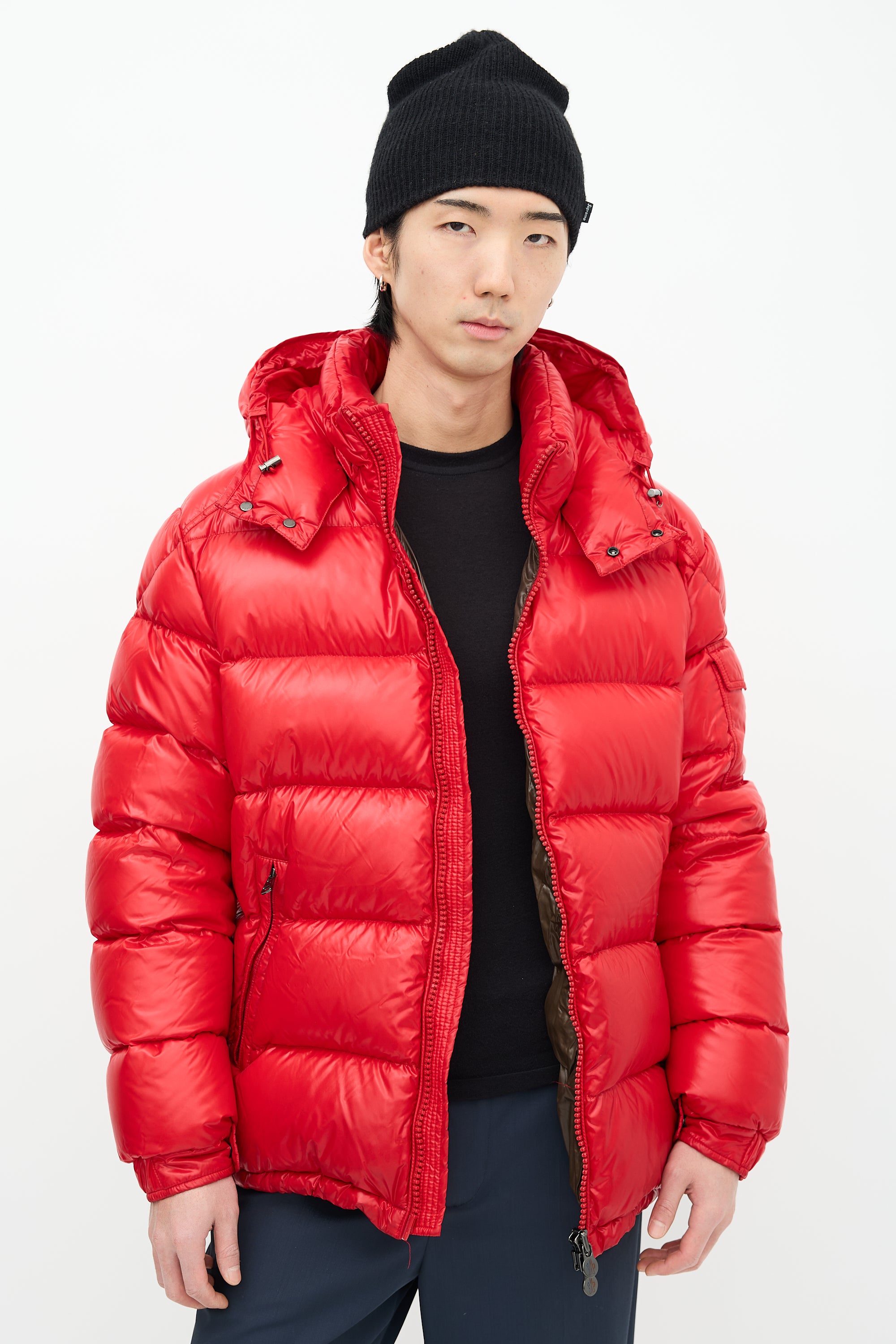 Moncler Red Quilted Nylon Maya Down Jacket