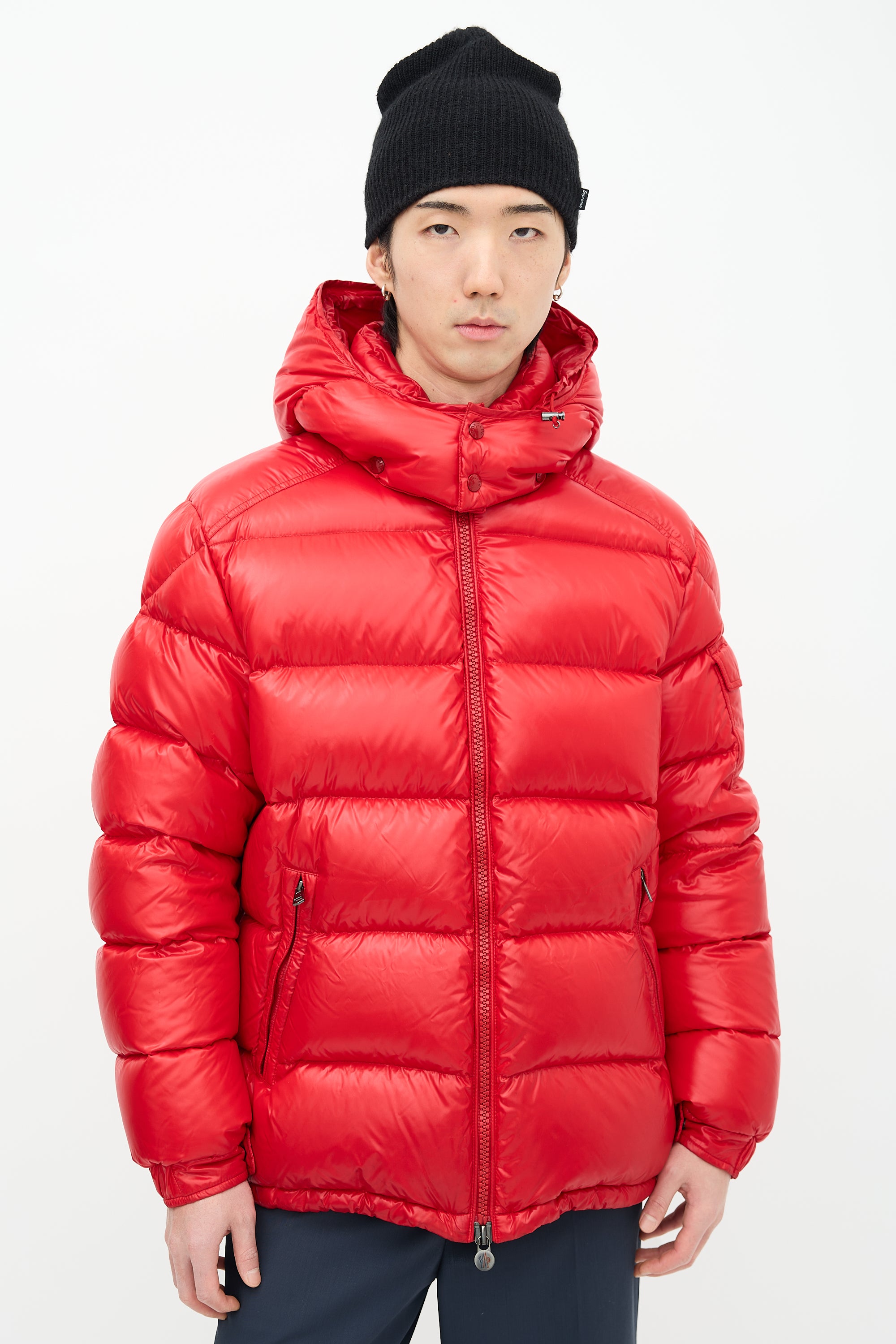 Moncler Red Quilted Nylon Maya Down Jacket