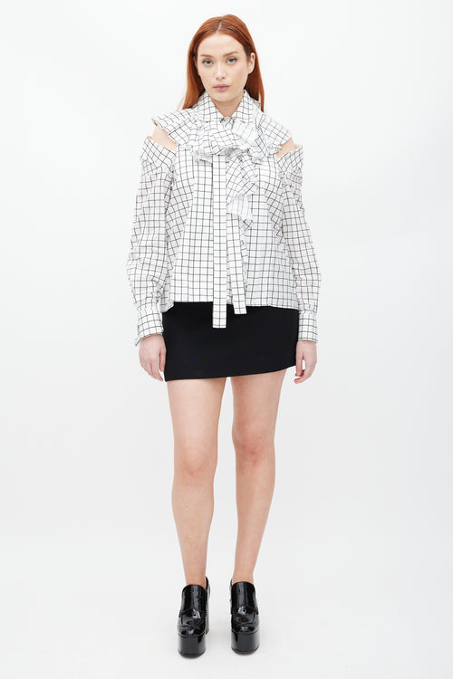 Monse White & Black Ruffled Windowpane Top