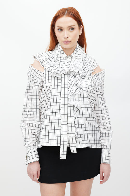 Monse White & Black Ruffled Windowpane Top