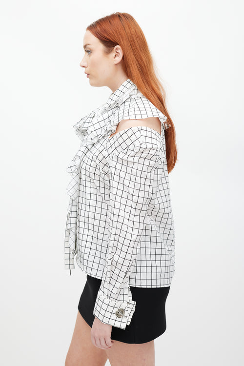 Monse White & Black Ruffled Windowpane Top