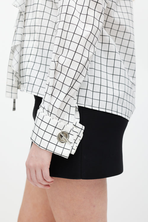 Monse White & Black Ruffled Windowpane Top