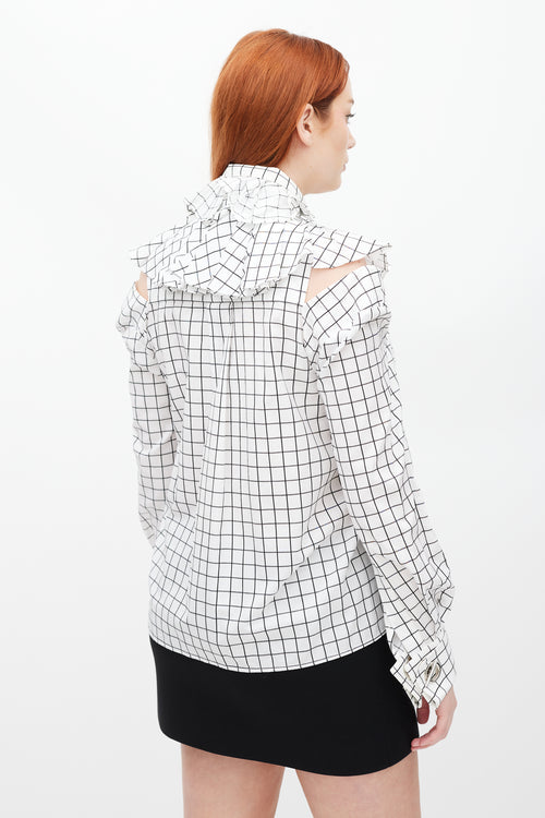 Monse White & Black Ruffled Windowpane Top