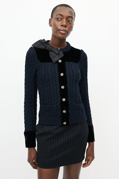 Moschino Black Cable Knit & Velvet Cardigan
