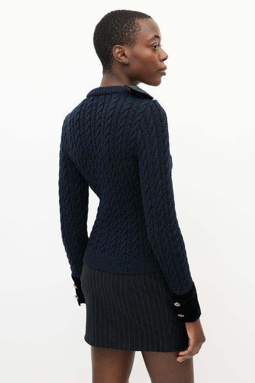 Moschino Black Cable Knit & Velvet Cardigan