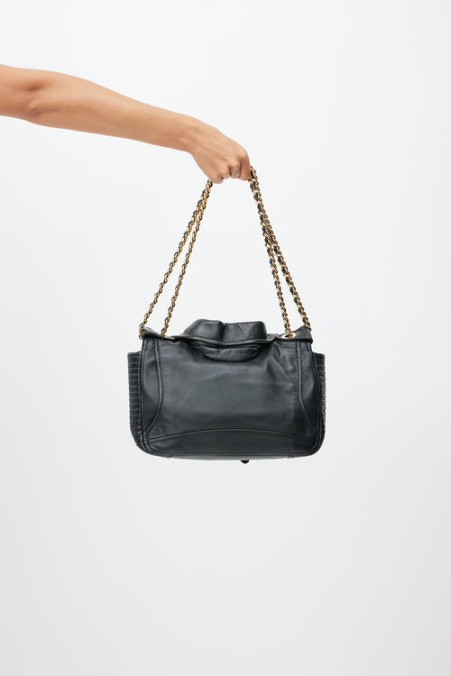 Moschino Black & Gold Leather Biker Shoulder Bag