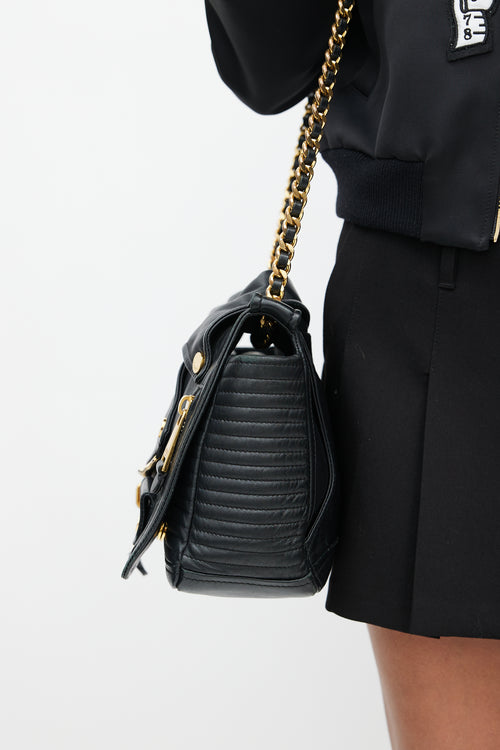 Moschino Black & Gold Leather Biker Shoulder Bag