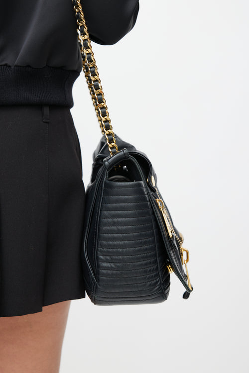 Moschino Black & Gold Leather Biker Shoulder Bag