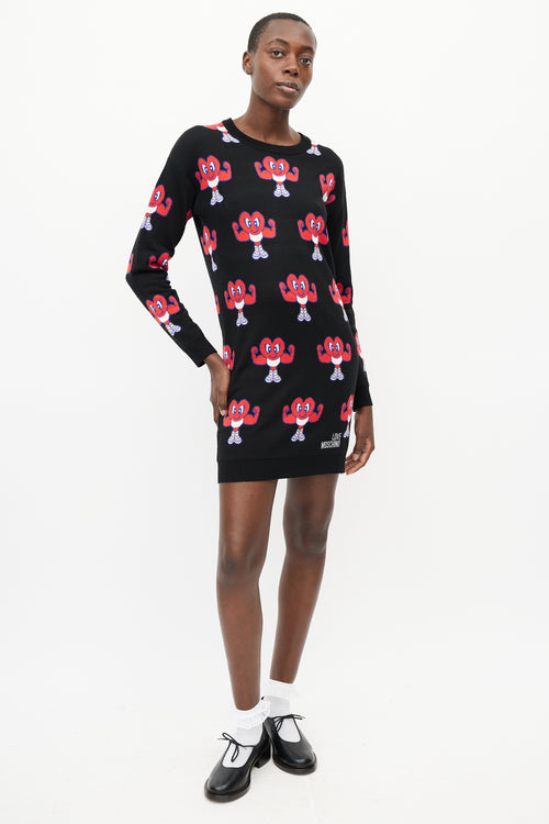 Moschino Black & Red Muscle Heart Sweater Dress