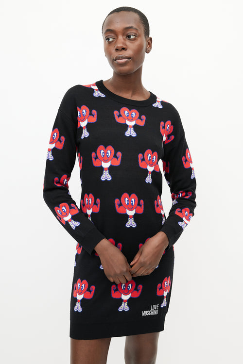 Moschino Black & Red Muscle Heart Sweater Dress