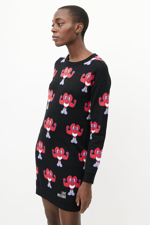 Moschino Black & Red Muscle Heart Sweater Dress