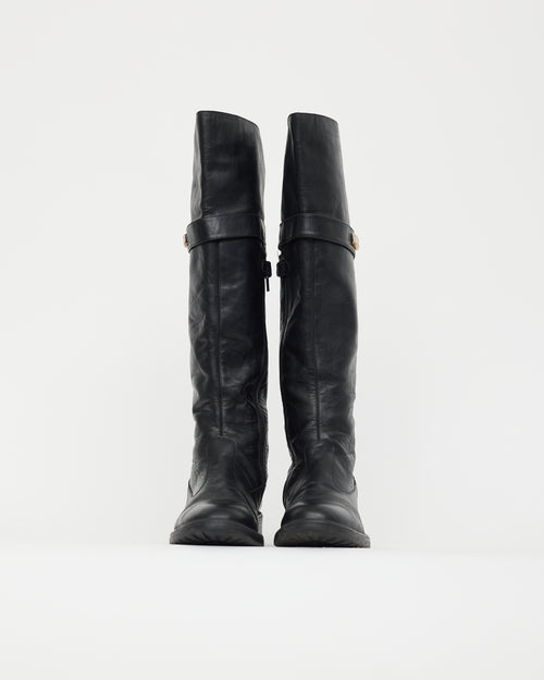 Moschino Black Leather Knee High Boot