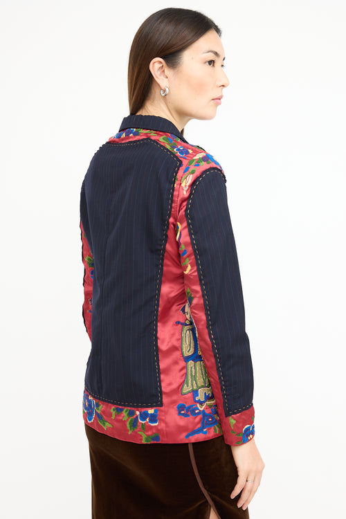 Moschino Black & Multi Embroidered Pinstripe Blazer