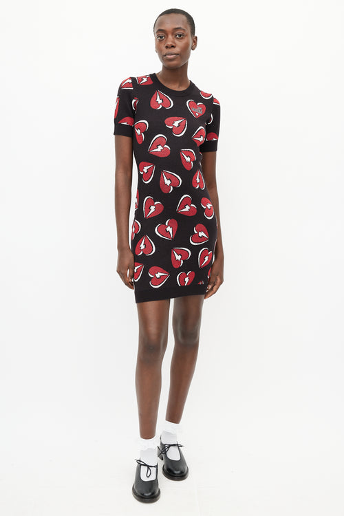 Moschino Black & Red Heart Knit Dress