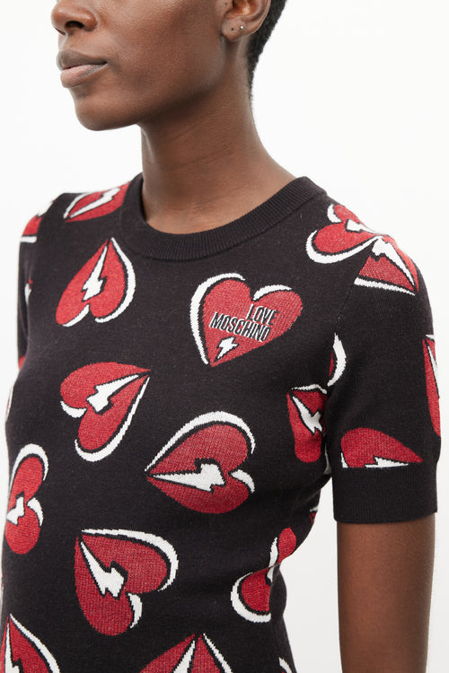 Moschino Black & Red Heart Knit Dress