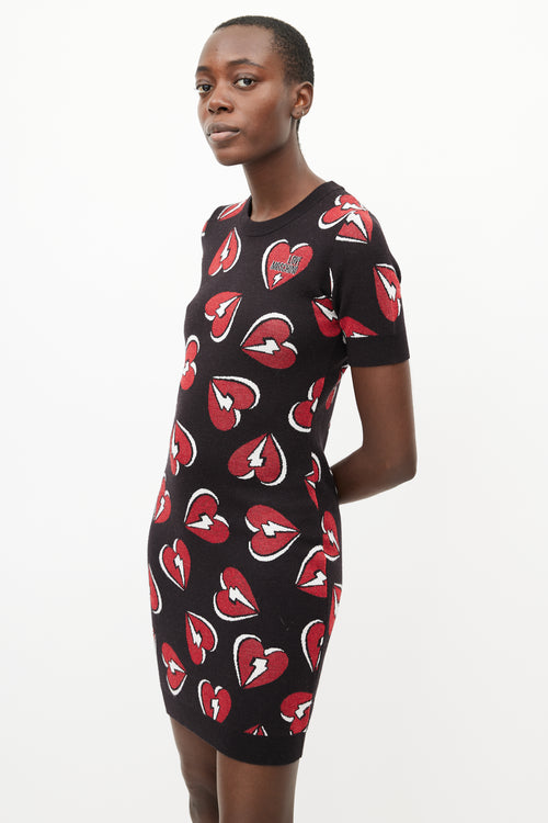 Moschino Black & Red Heart Knit Dress