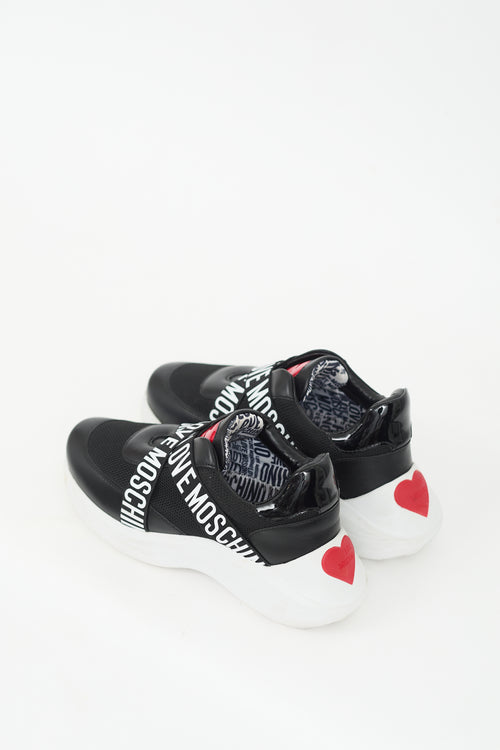 Moschino Black & White Mesh & Leather Logo Sneaker