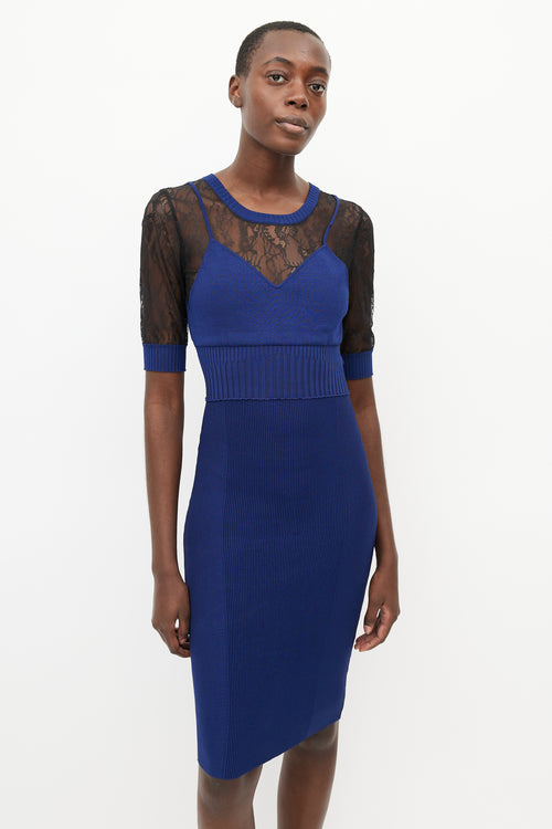 Moschino Blue & Black Lace Fitted Dress