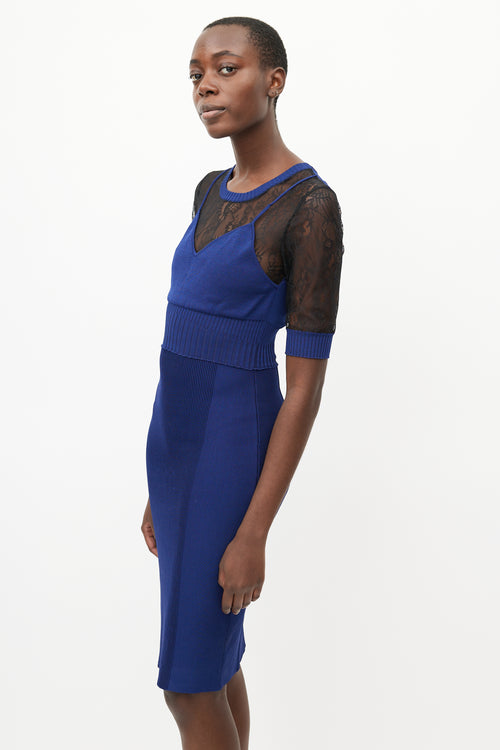 Moschino Blue & Black Lace Fitted Dress