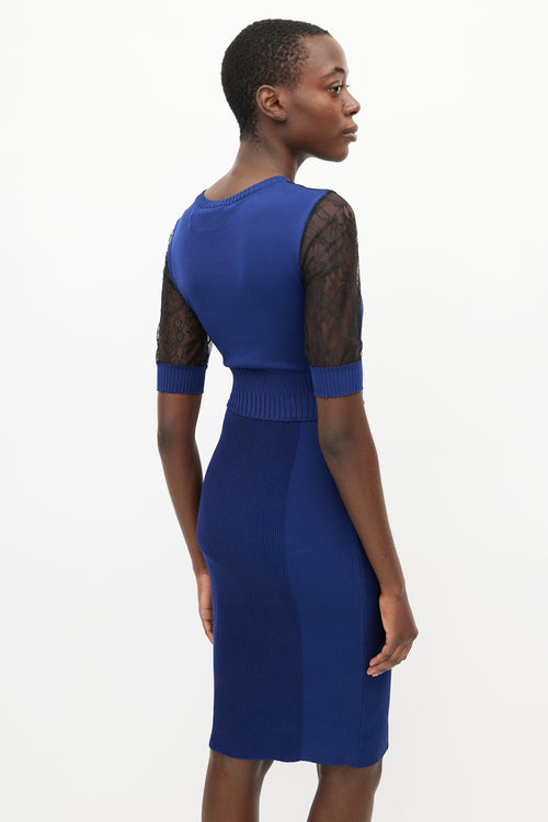 Moschino Blue & Black Lace Fitted Dress