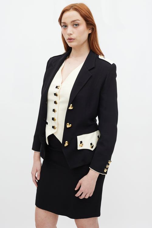 Moschino Couture Black & Cream Hearts Three Piece Skirt Suit