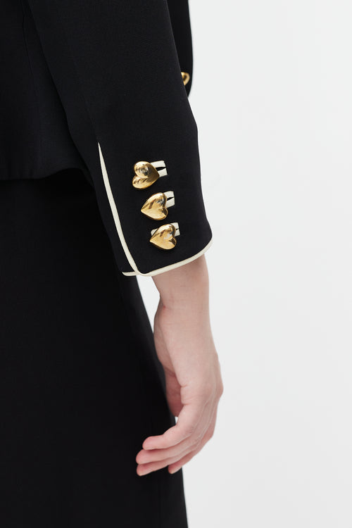Moschino Couture Black & Cream Hearts Three Piece Skirt Suit