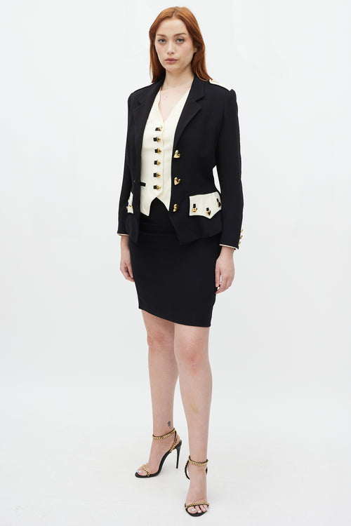 Moschino Couture Black & Cream Hearts Three Piece Skirt Suit