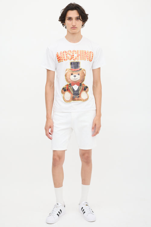 Moschino Couture White & Multicolour Circus Teddy Graphic  T-Shirt