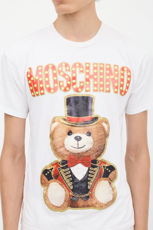 Moschino Couture White & Multicolour Circus Teddy Graphic  T-Shirt