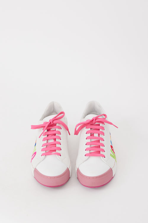 Moschino White & Multicolour Logo Low Top Sneaker
