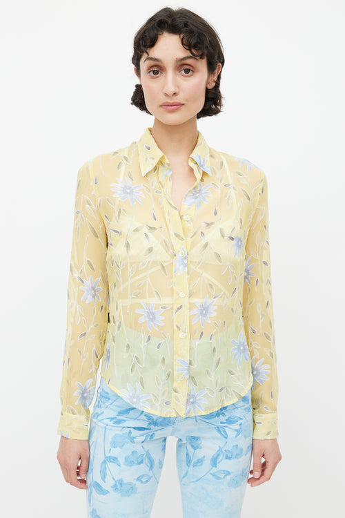 Moschino Yellow & Blue Floral Sheer Shirt