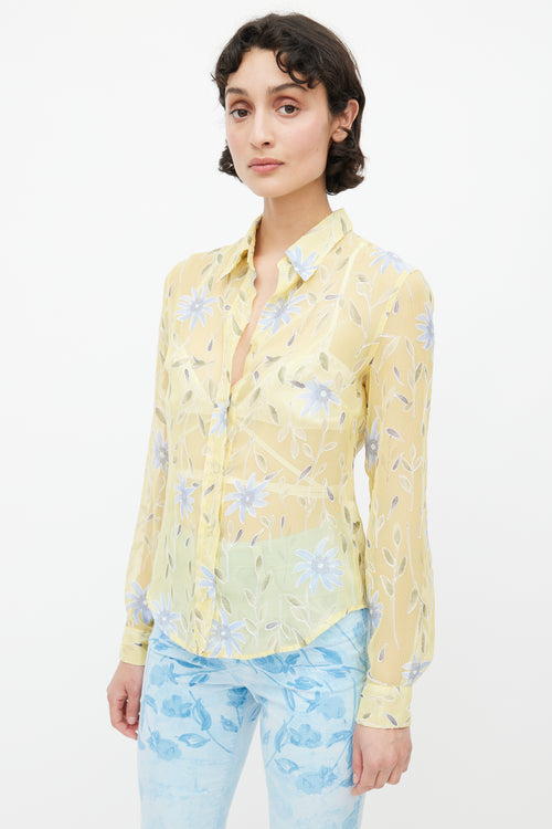 Moschino Yellow & Blue Floral Sheer Shirt