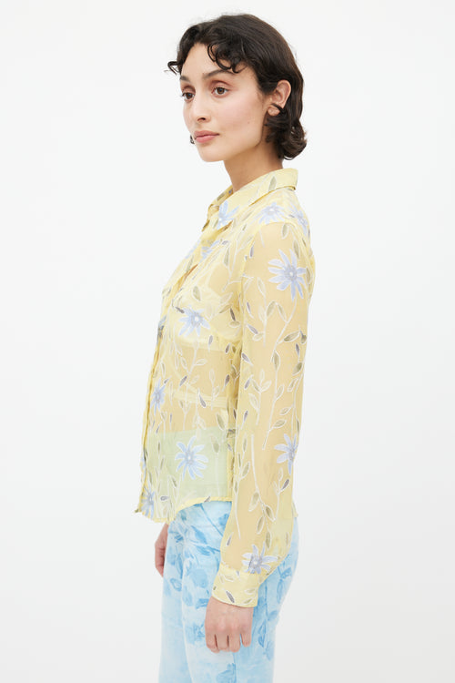 Moschino Yellow & Blue Floral Sheer Shirt
