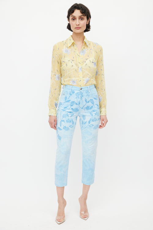 Moschino Yellow & Blue Floral Sheer Shirt