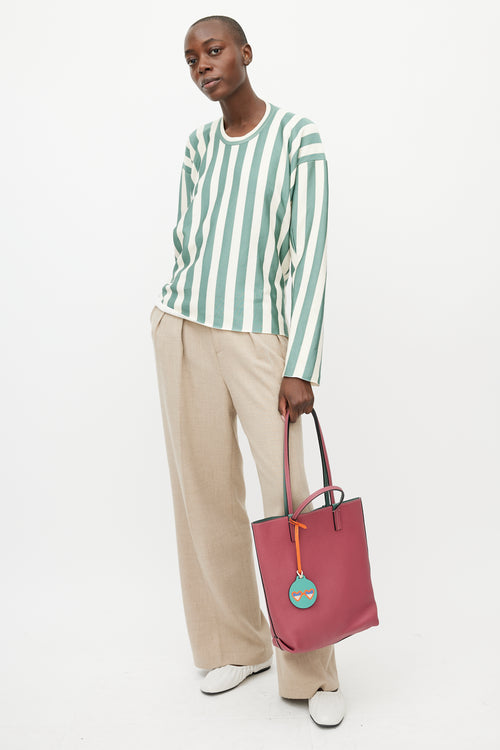 Moynat Green & Pink Reversible Leather Tote