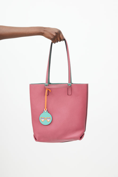 Moynat Green & Pink Reversible Leather Tote