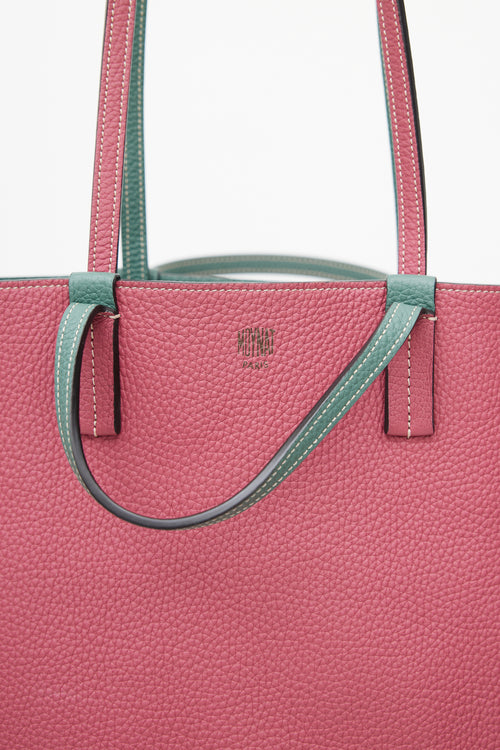 Moynat Green & Pink Reversible Leather Tote