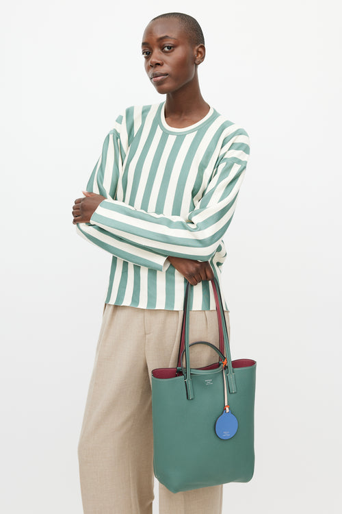 Moynat Green & Pink Reversible Leather Tote