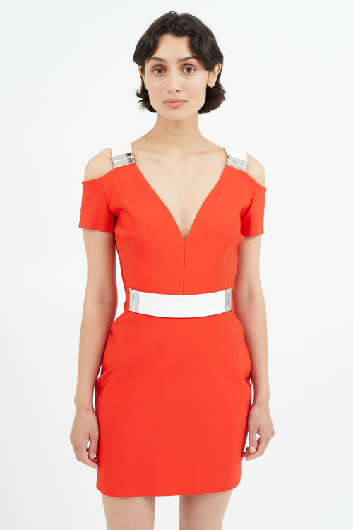 Mugler Red & White Belted Dress