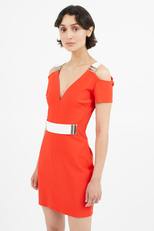 Mugler Red & White Belted Dress