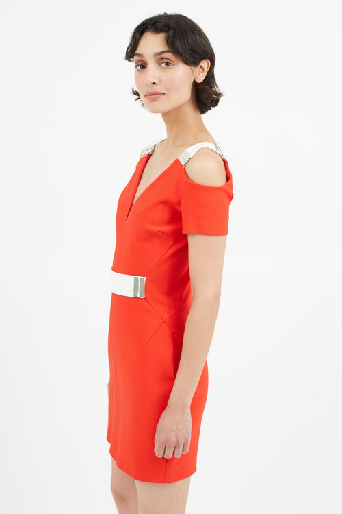 Mugler Red & White Belted Dress