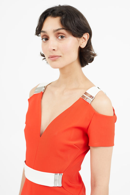 Mugler Red & White Belted Dress
