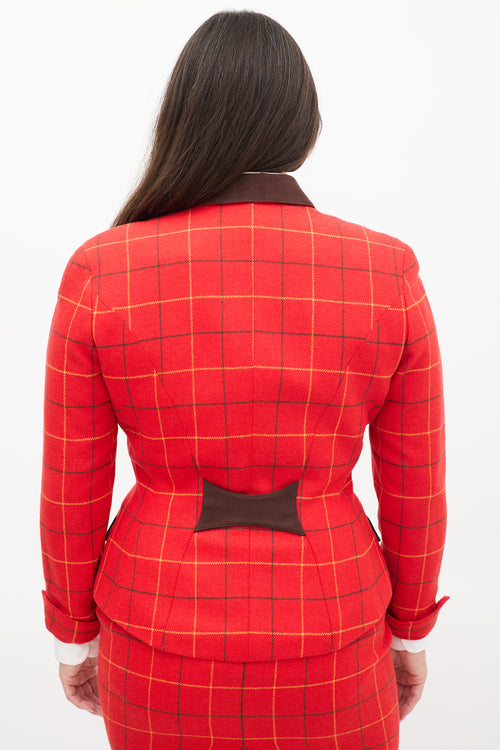Mugler Red & Multi Wool Check Two Piece Skirt Suit