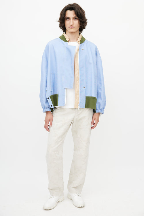 N°23 Blue & White Stripe Lace Panel Bomber Jacket