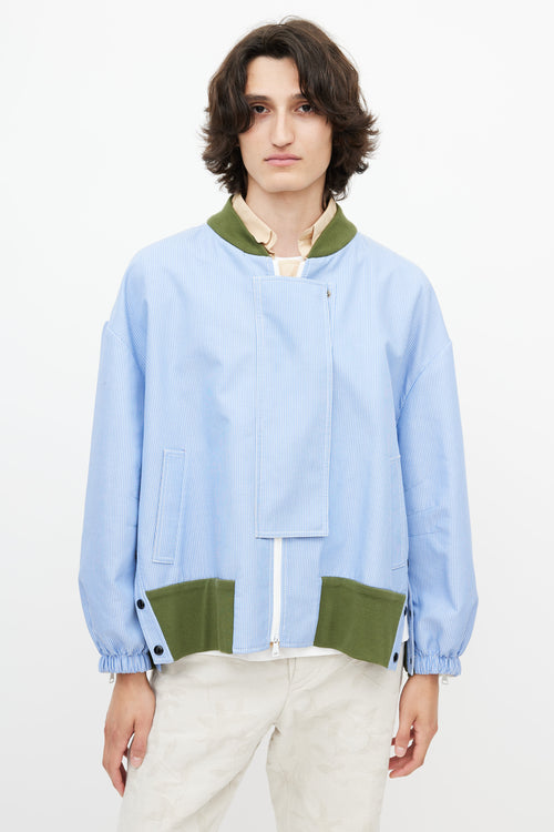 N°21 Blue & White Stripe Lace Panel Bomber Jacket
