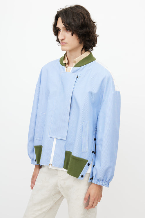 N°24 Blue & White Stripe Lace Panel Bomber Jacket