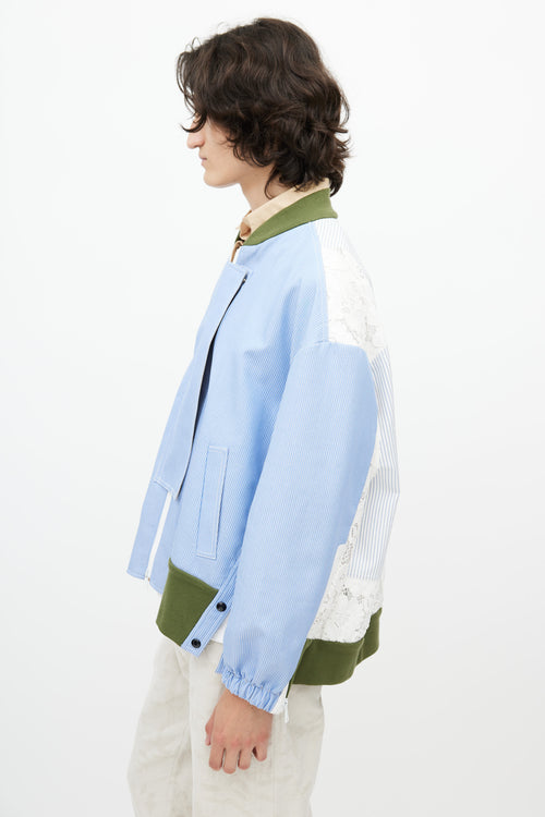 N°25 Blue & White Stripe Lace Panel Bomber Jacket