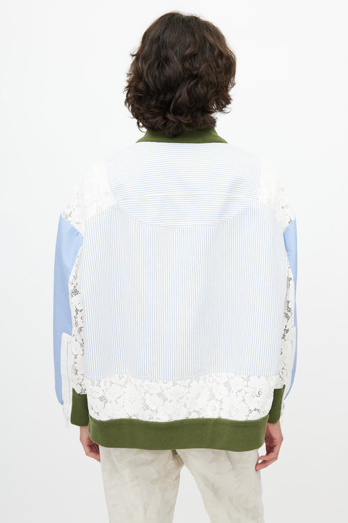 N°22 Blue & White Stripe Lace Panel Bomber Jacket