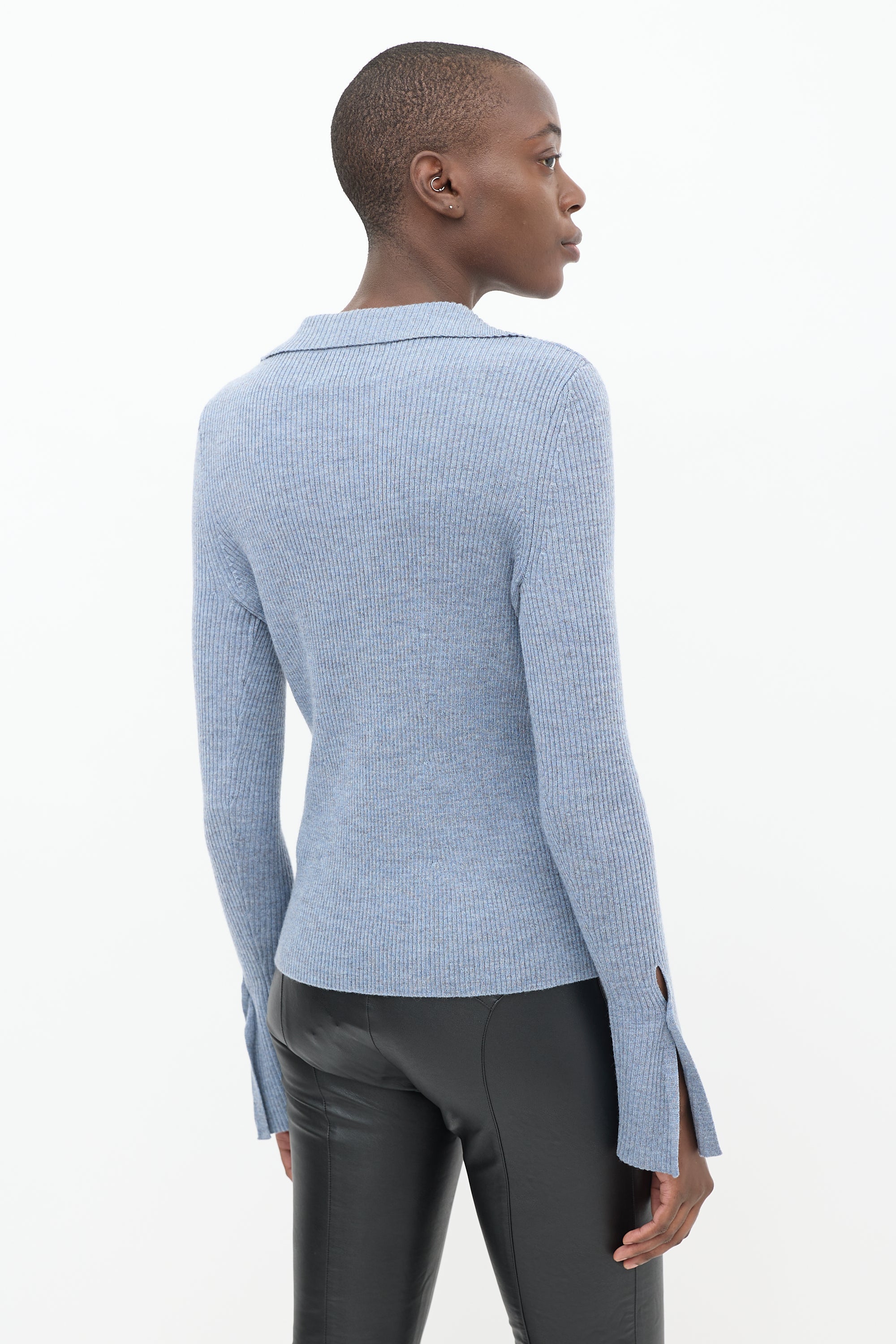 Nanushka Blue Ribbed Knit Cardigan